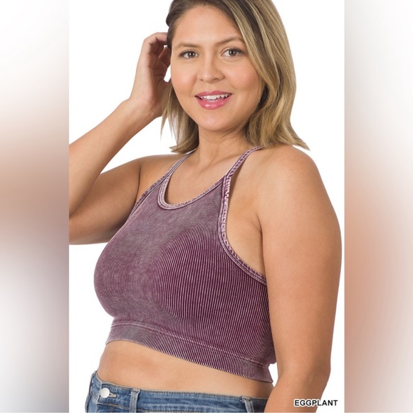 Zenana Outfitters Tops - Zenana Ribbed Seamless Racerback Crop Tank | Eggplant